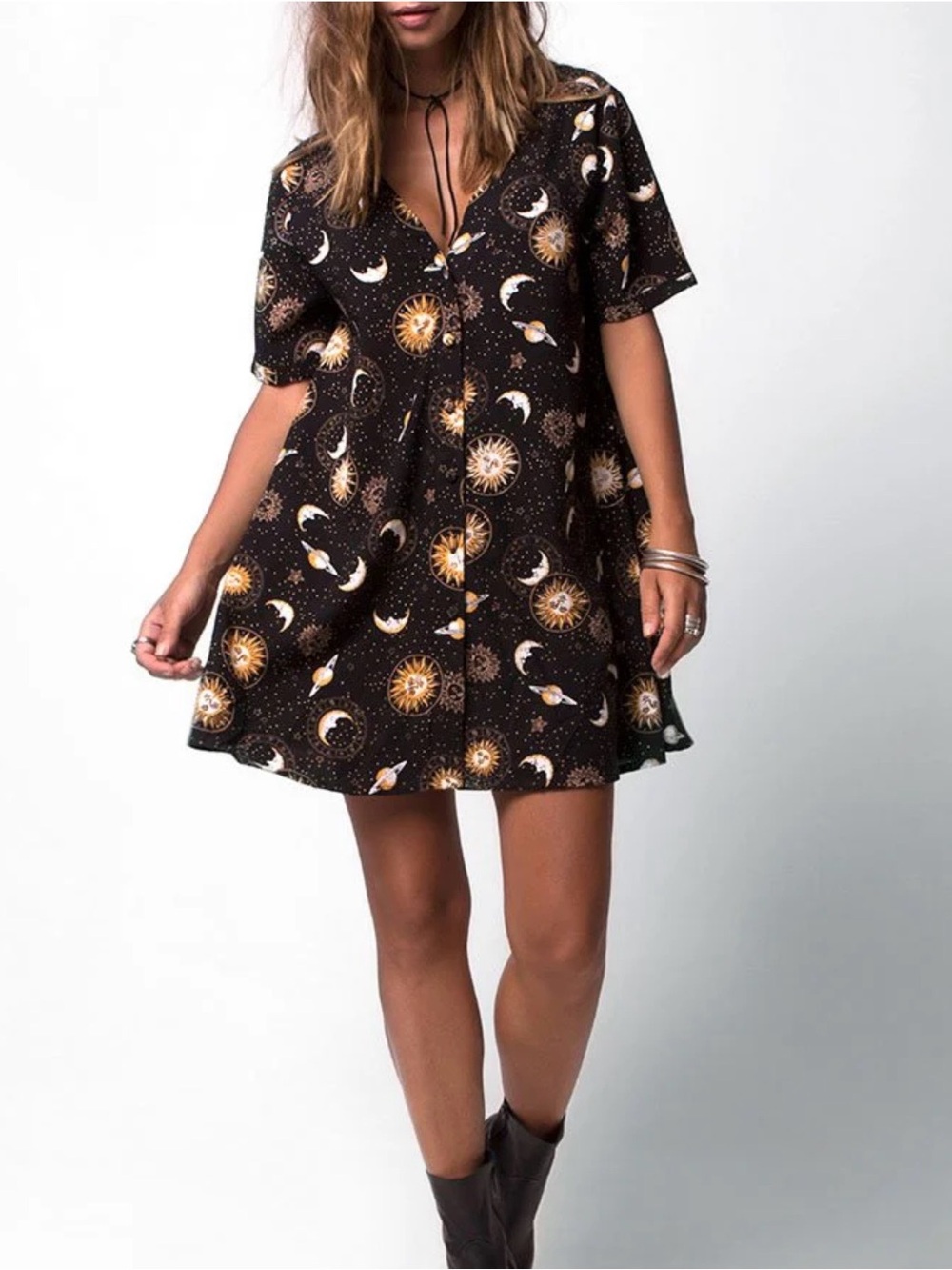 Motel Crosena Swing Dress In Celestial Black, Sz XL